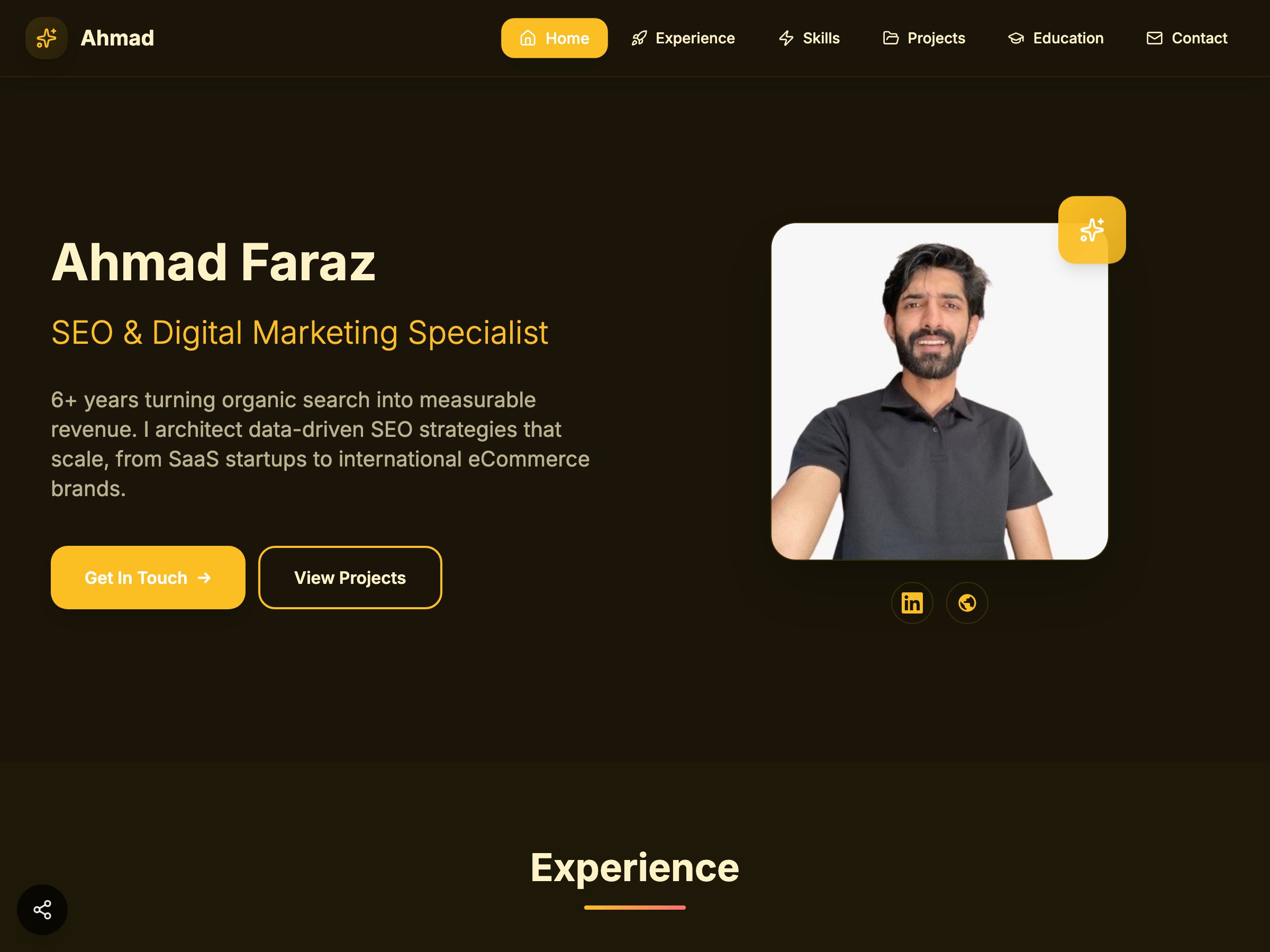 Ahmad Faraz — SEO & Digital Marketing Specialist portfolio built on Seera