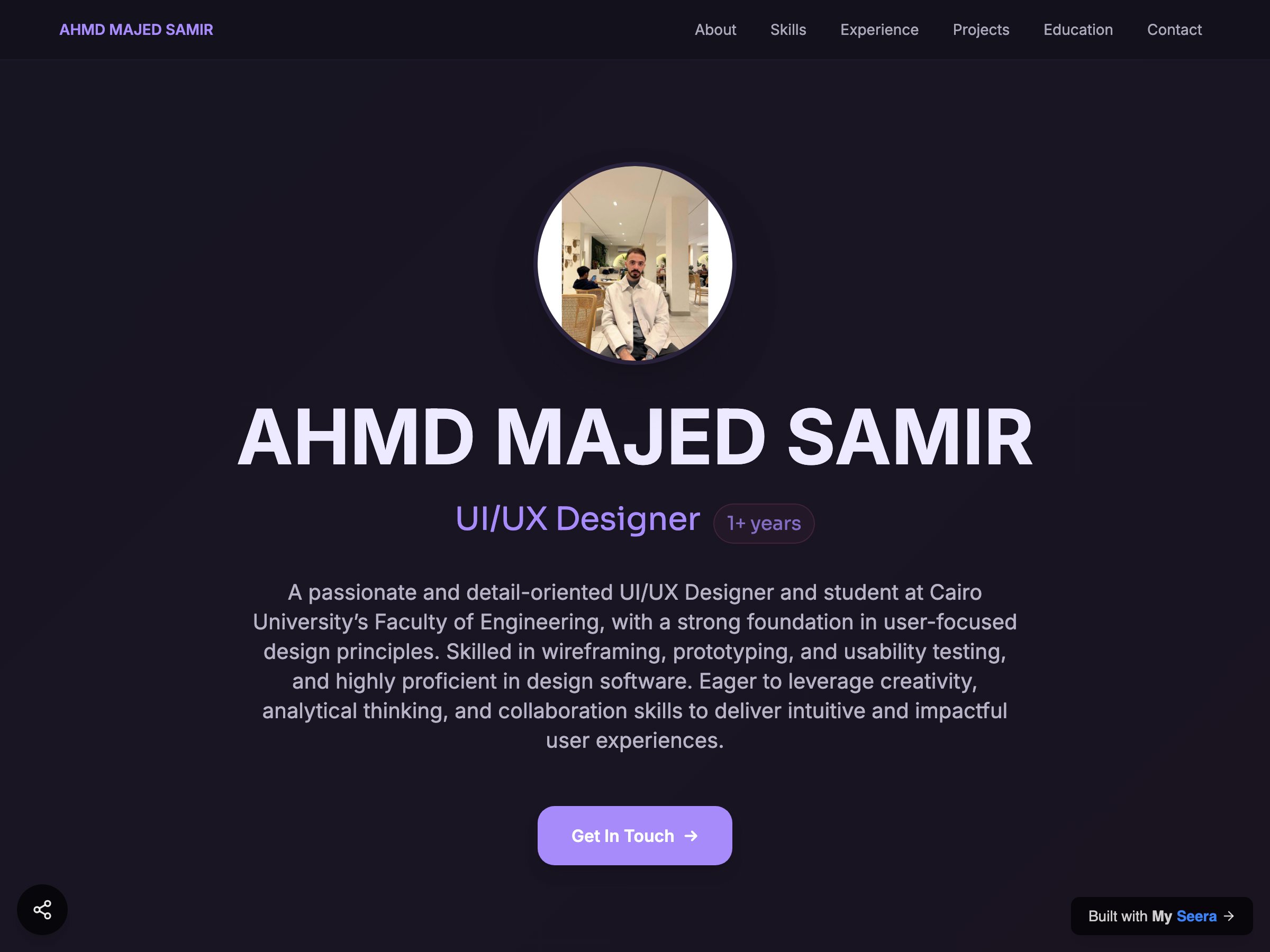 AHMD MAJED SAMIR — UI/UX Designer portfolio built on Seera