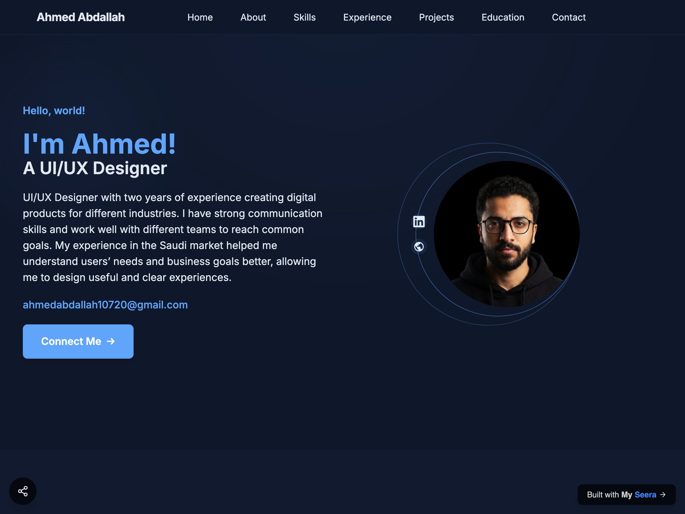 Ahmed Abdallah — UI/UX Designer portfolio built on Seera