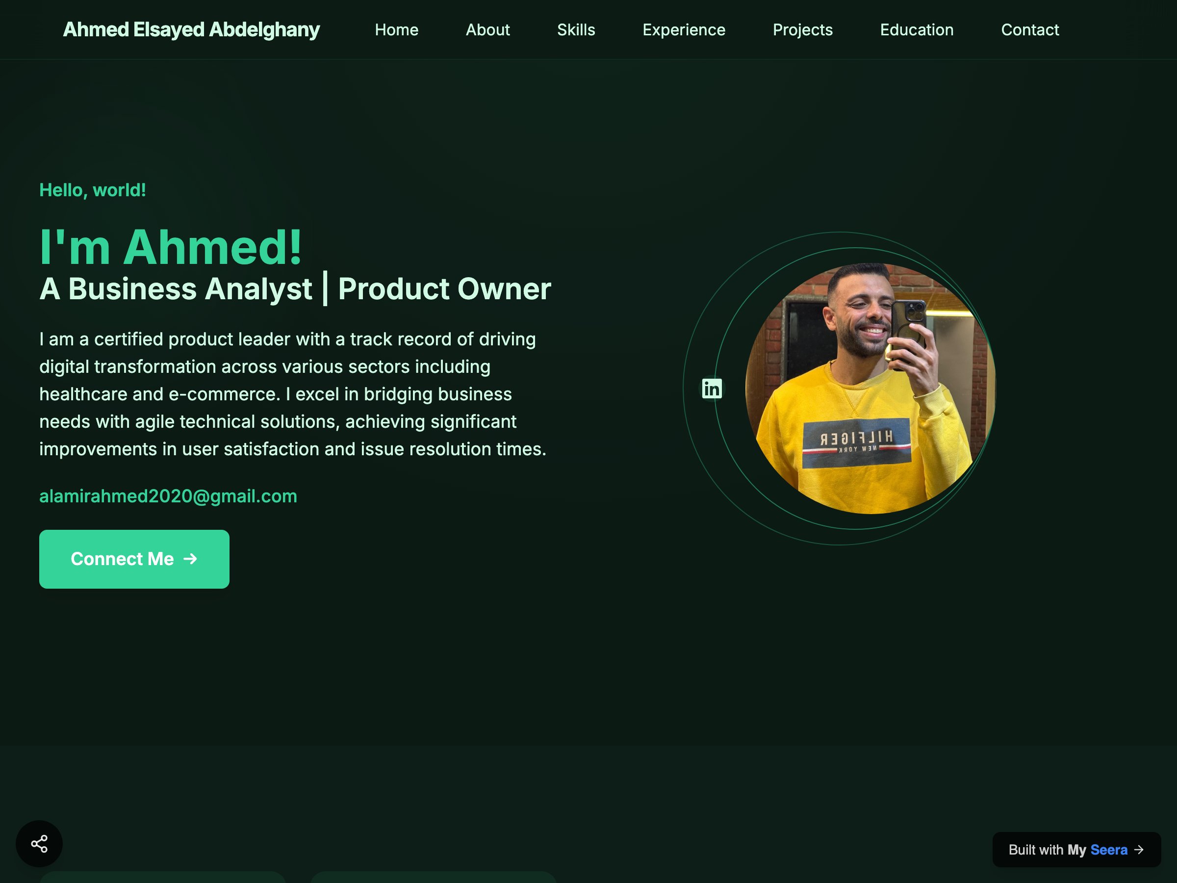 Ahmed Elsayed Abdelghany — Business Analyst | Product Owner portfolio built on Seera