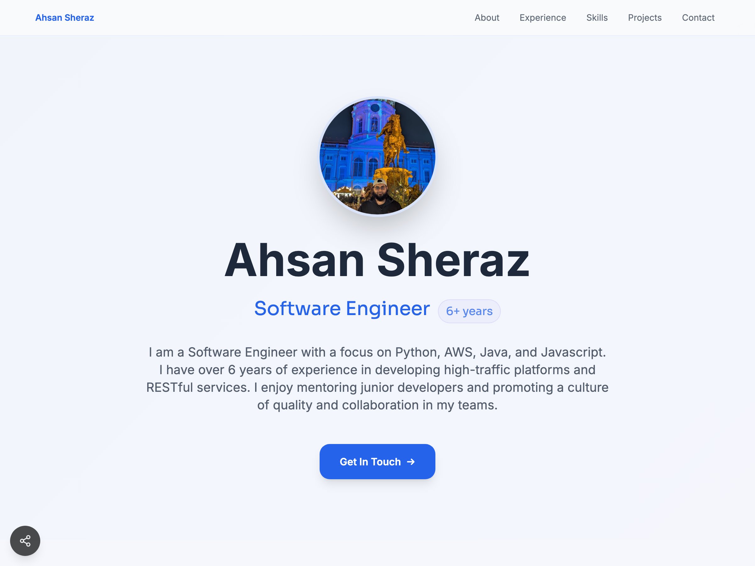 Ahsan Sheraz — Software Engineer portfolio built on Seera