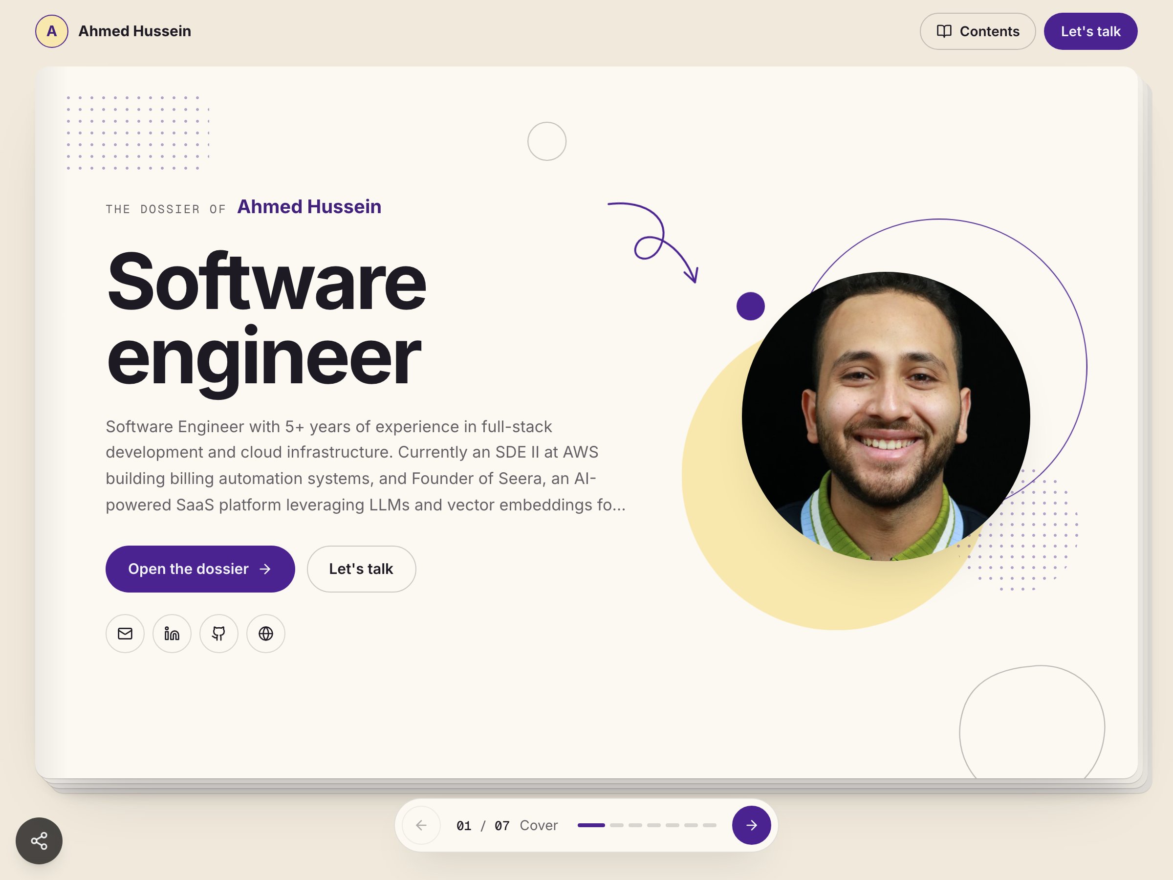 Ahmed Hussein — Software Engineer portfolio built on Seera