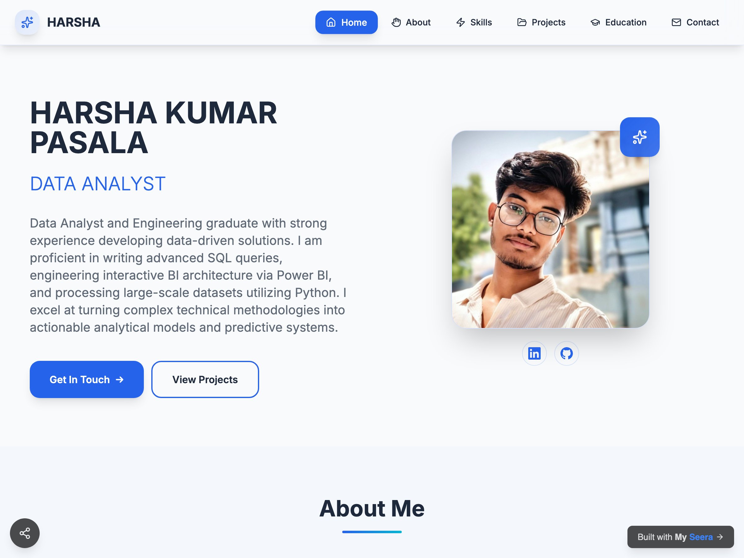 HARSHA KUMAR PASALA — DATA ANALYST portfolio built on Seera