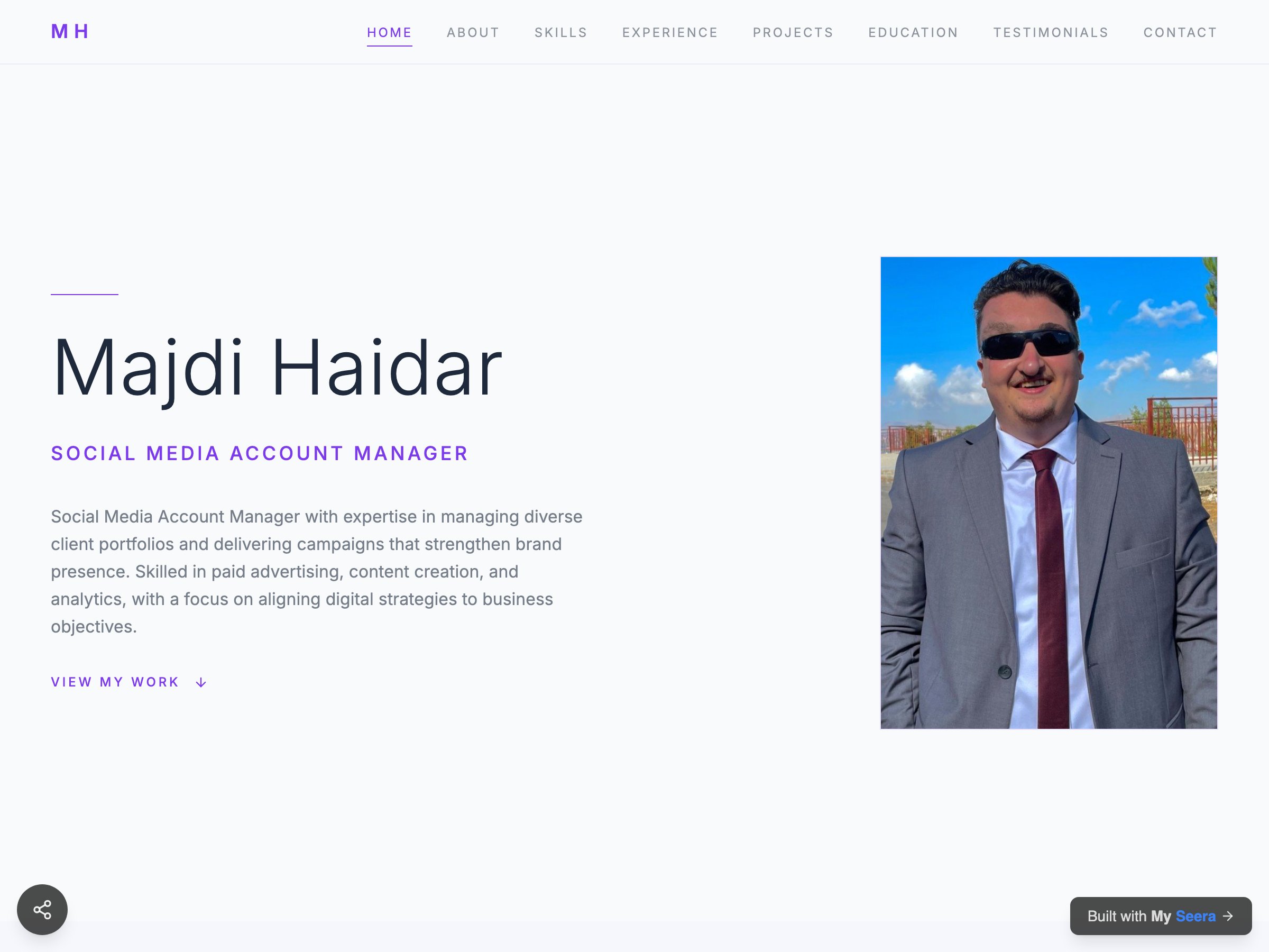 Majdi Haidar — Social Media Account Manager portfolio built on Seera