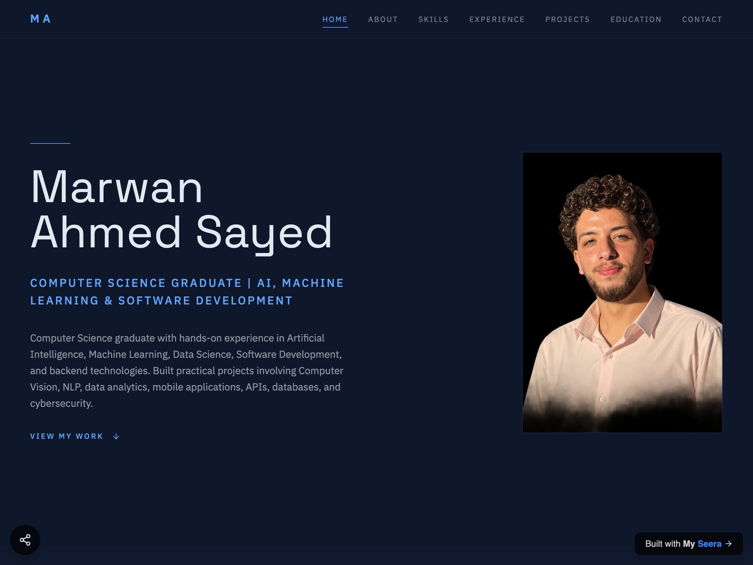 Marwan Ahmed Sayed — Computer Science Graduate | AI, Machine Learning & Software Development portfolio built on Seera