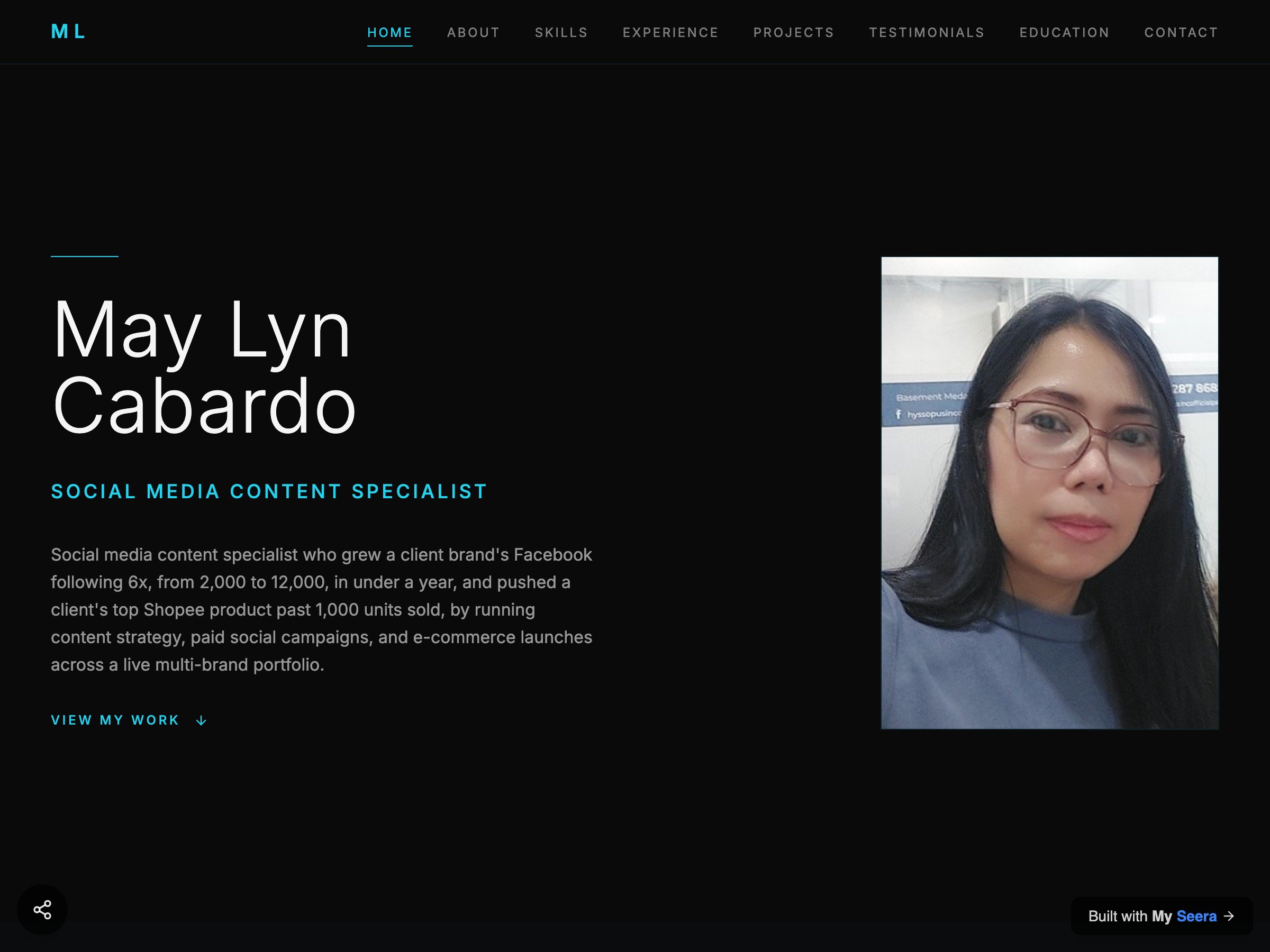 May Lyn Cabardo — Social Media Content Specialist portfolio built on Seera