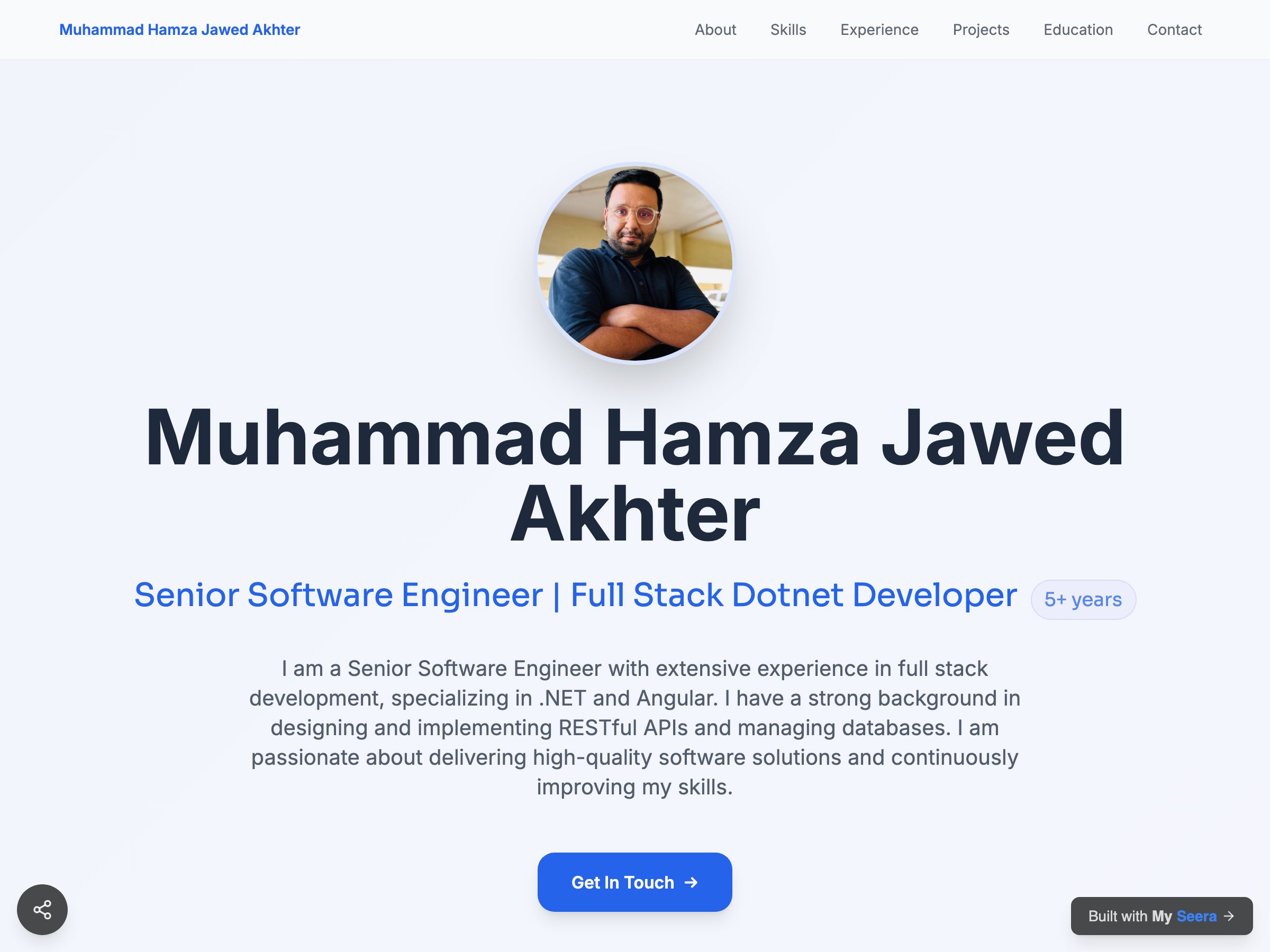 Muhammad Hamza Jawed Akhter — Senior Software Engineer | Full Stack Dotnet Developer portfolio built on Seera