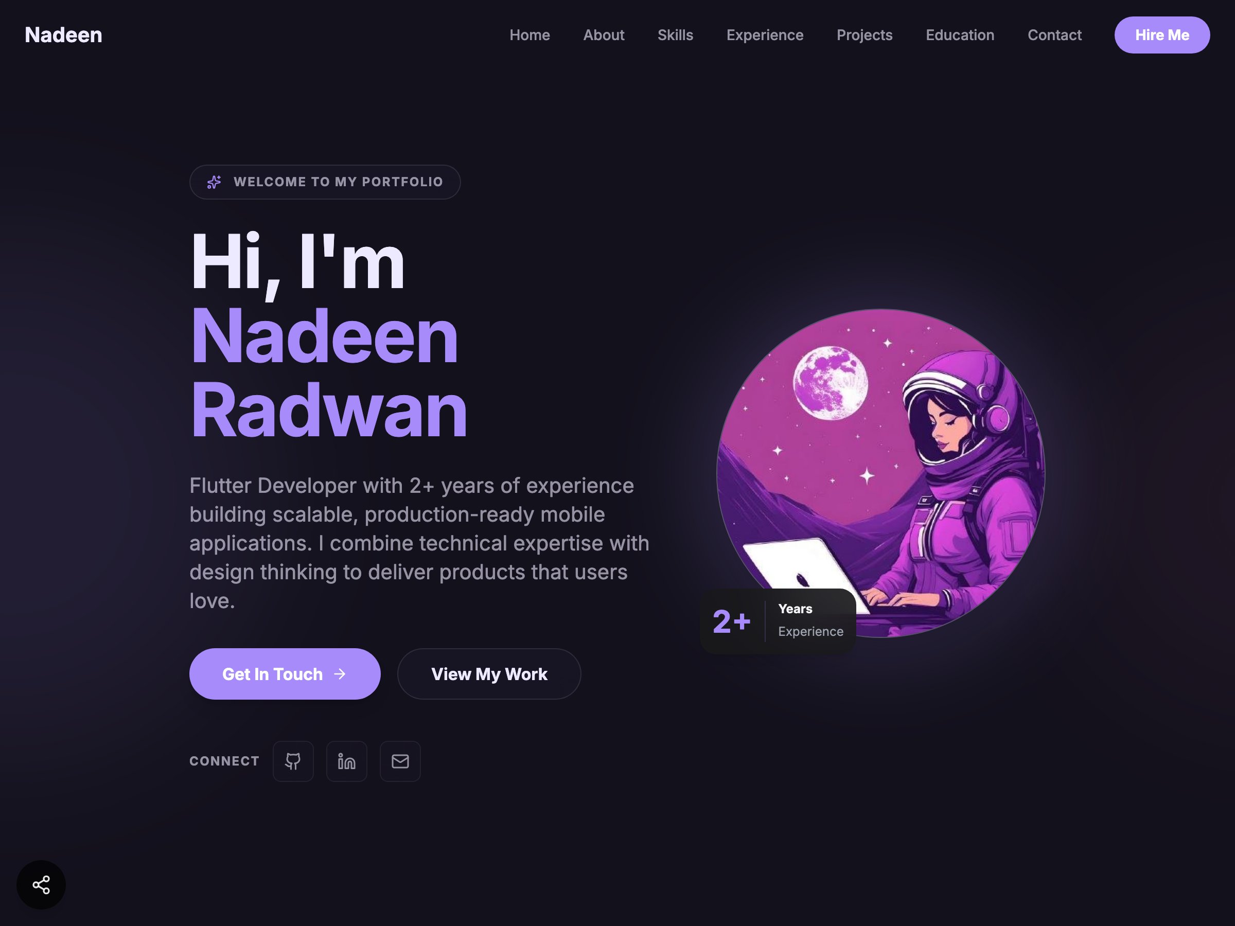 Nadeen Radwan — Software Engineer | Flutter Developer portfolio built on Seera