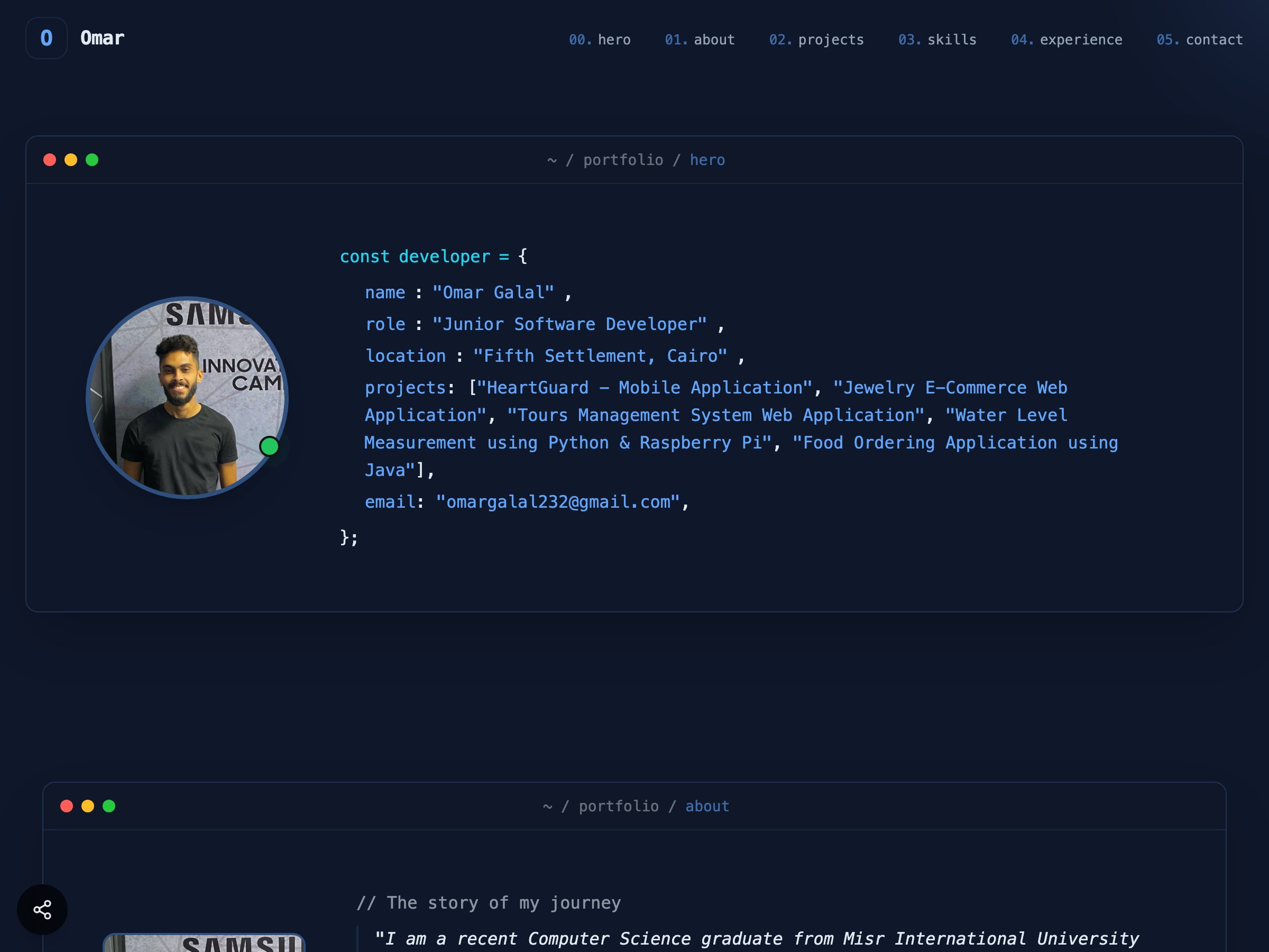 Omar Galal — Junior Software Developer portfolio built on Seera