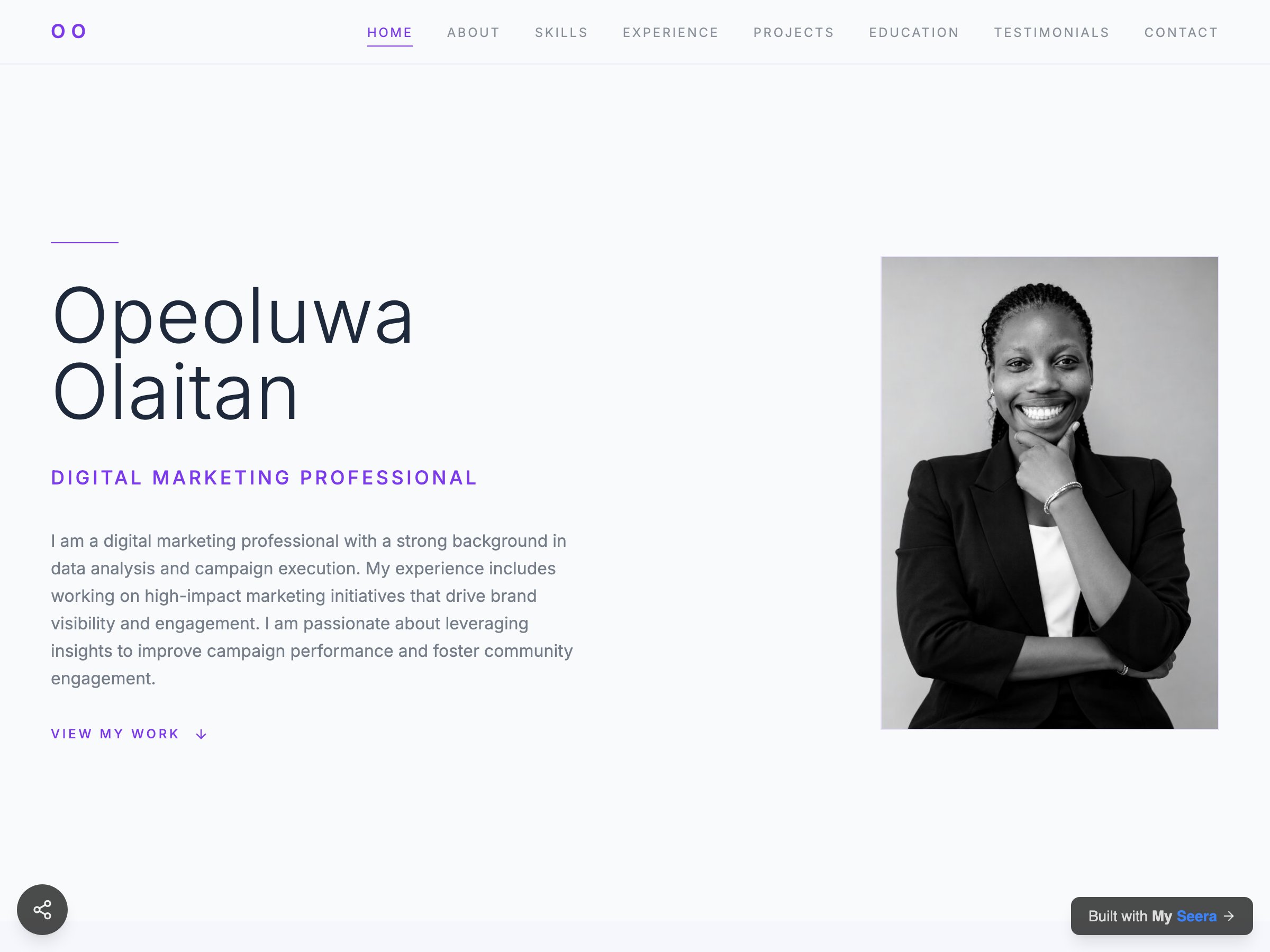 Opeoluwa Olaitan — Digital Marketing Professional portfolio built on Seera