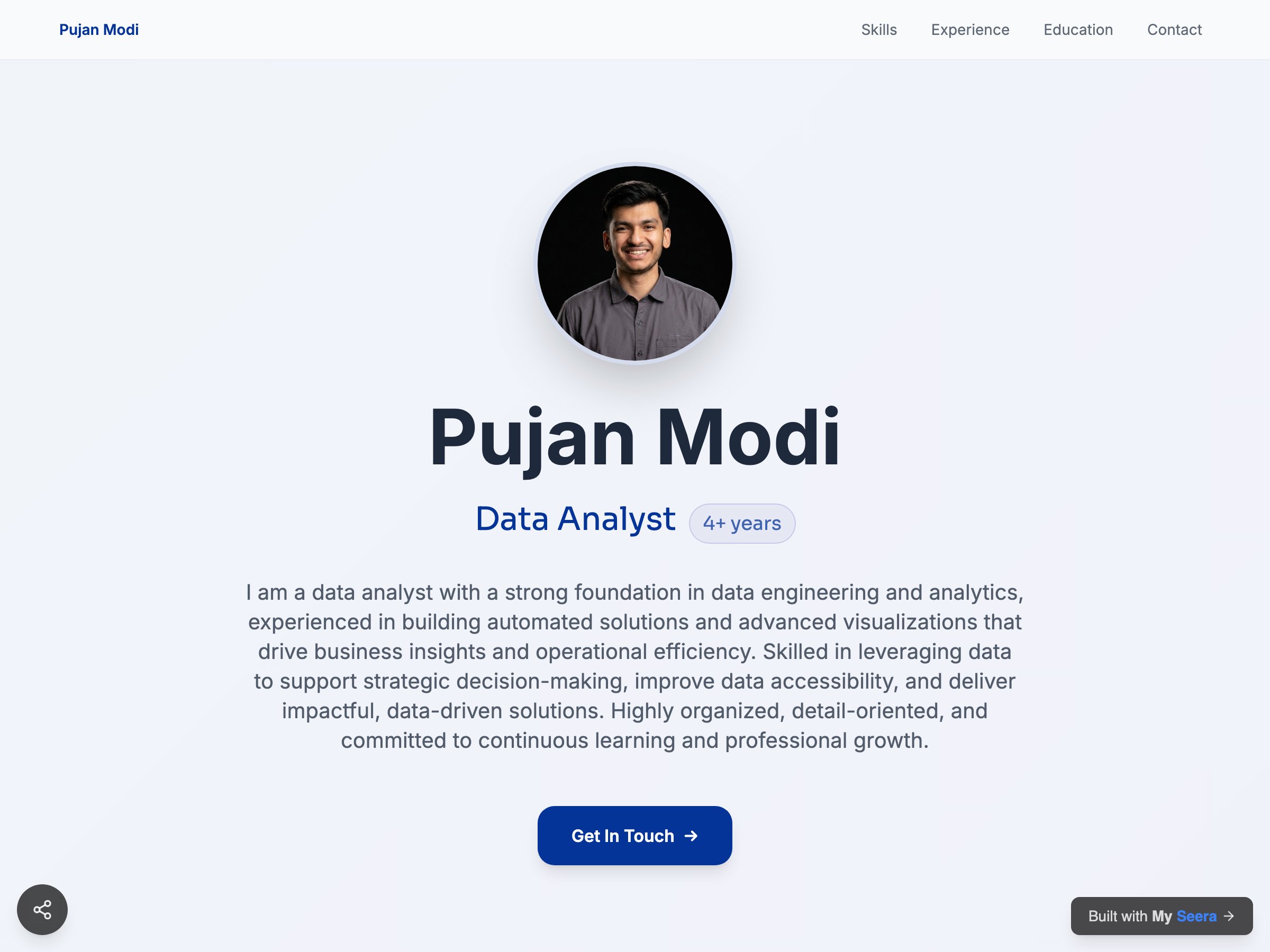 Pujan Modi — Data Analyst portfolio built on Seera