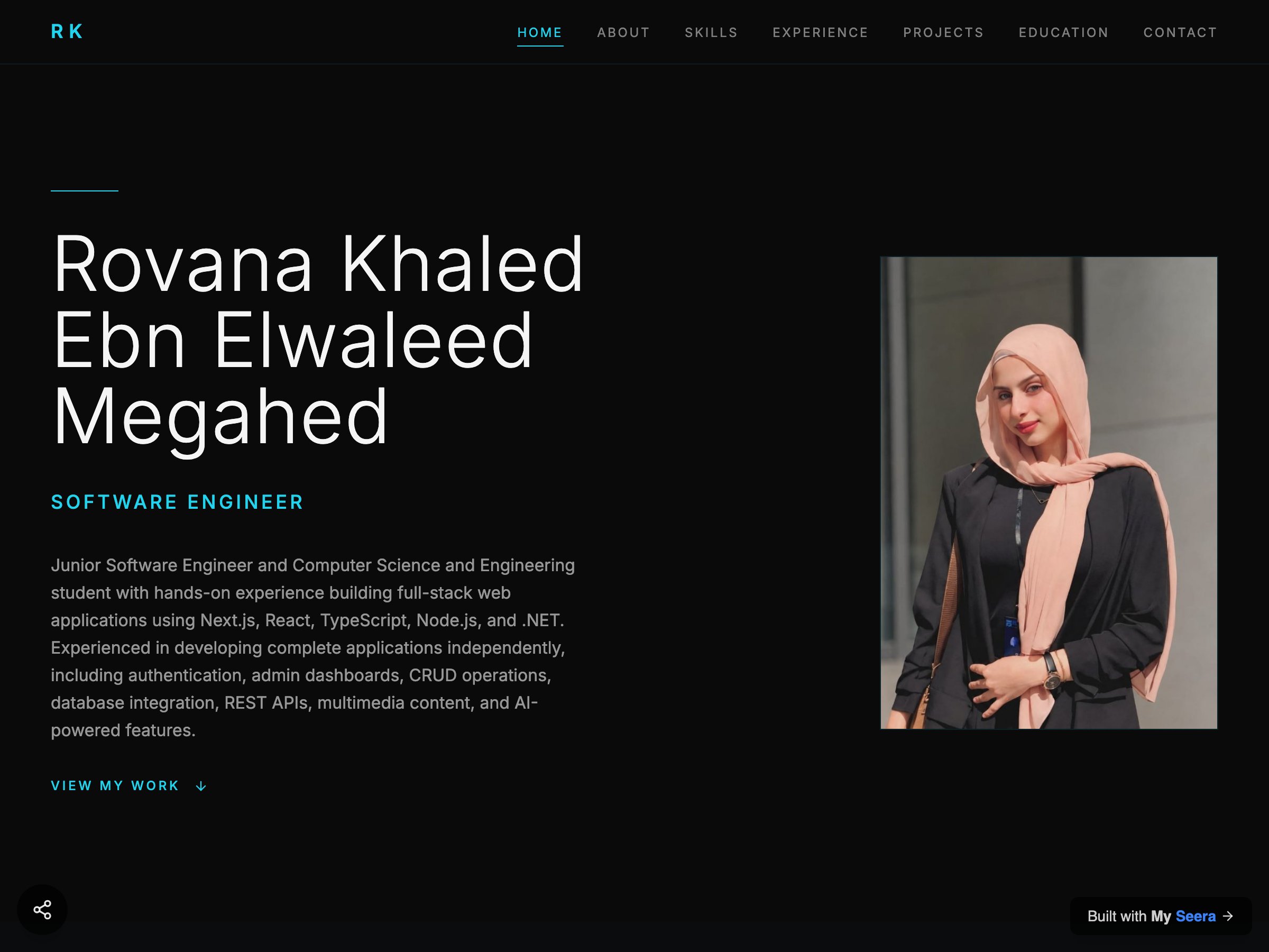 Rovana Khaled Ebn Elwaleed Megahed — Software Engineer portfolio built on Seera