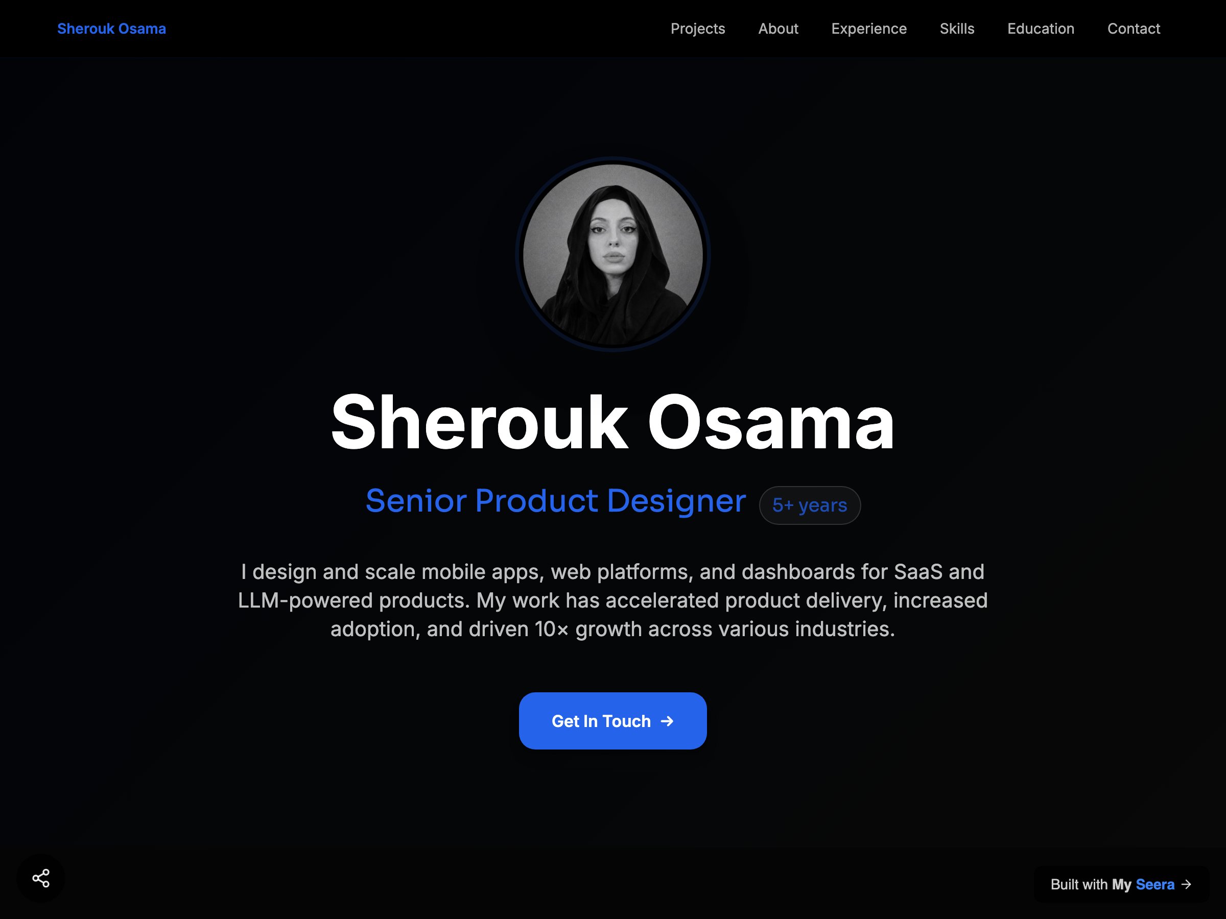 Sherouk Osama — Senior Product Designer portfolio built on Seera
