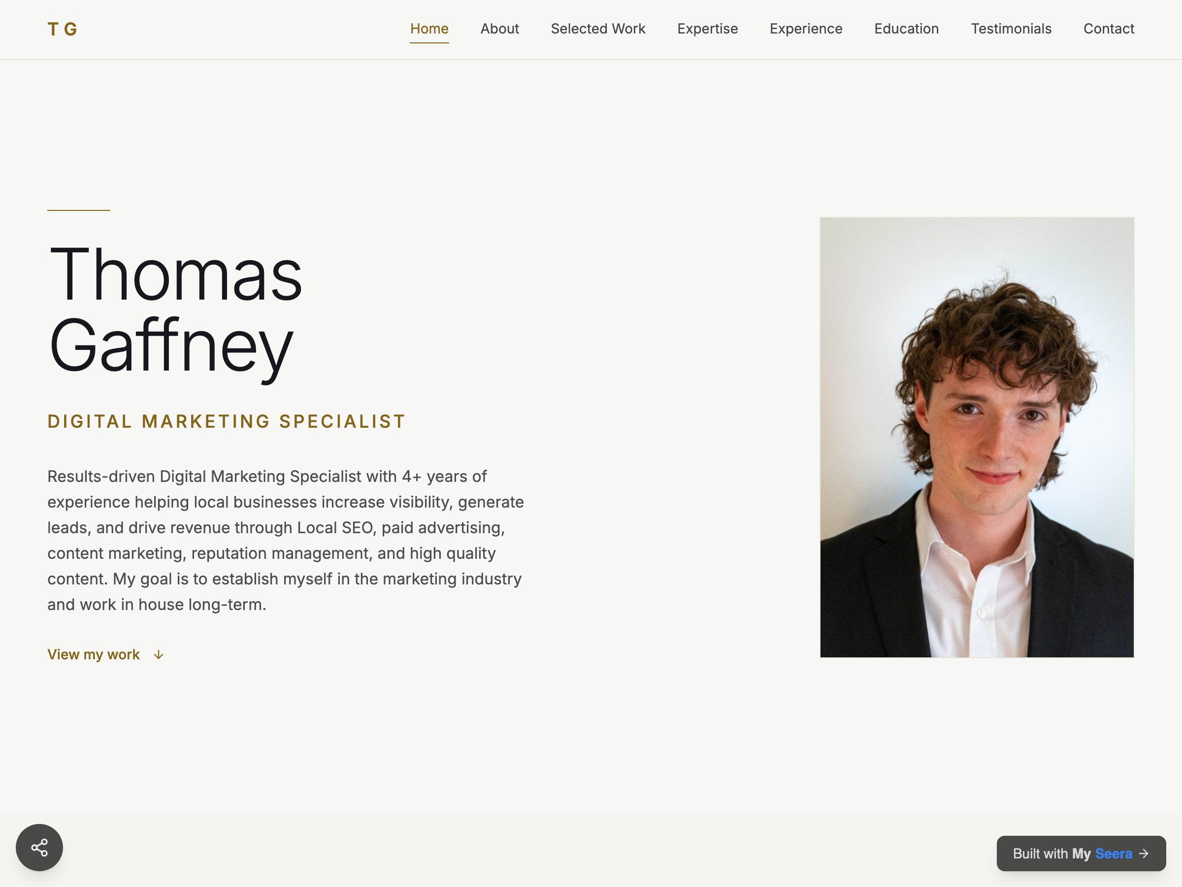 Thomas Gaffney — Digital Marketing Specialist portfolio built on Seera